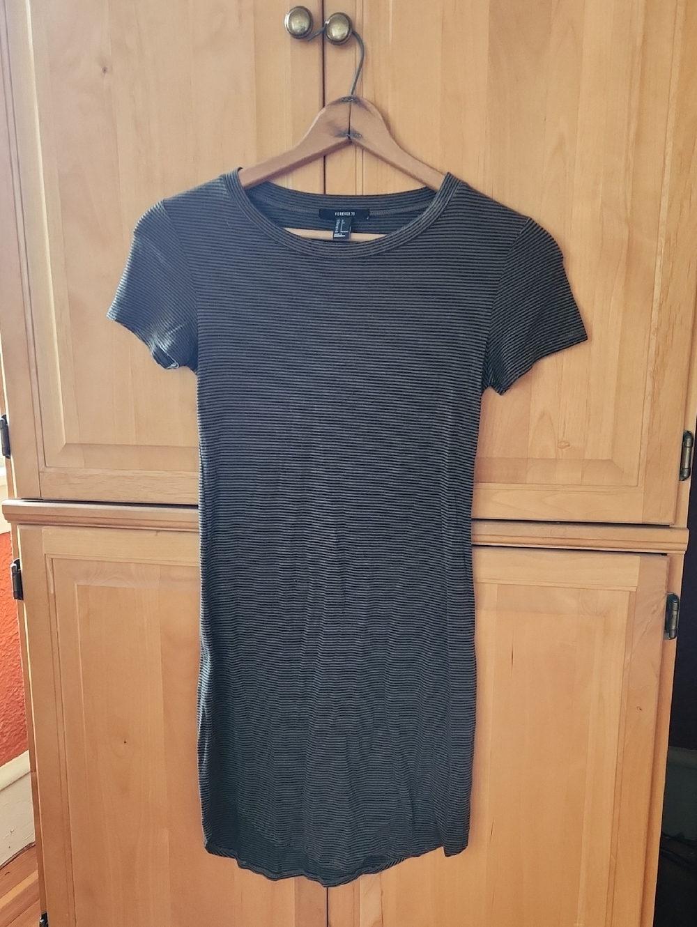 Forever 21 Black and Gray Striped Short Sleeve Dress